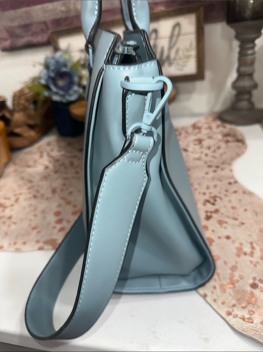 His Sleek Light Blue Structured Tote With Convertible Strap — image 6 of 8